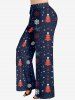 Ensemble pyjama femme grande taille, motif élan et flocons de neige, composé d'un t-shirt à manches longues et d'un pantalon assortis. - Bleu Marine 