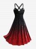 Robe débardeur en velours à imprimé ombré grande taille, cache-cœur, fronces et œillets, bretelles en similicuir. - Rouge foncé 2X | US 18-20
