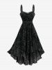 Robe débardeur grande taille à fleurs, dentelle, fronces, œillets et lacets, asymétrique. - Noir 4X | US 26-28