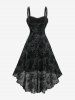 Robe débardeur grande taille à fleurs, dentelle, fronces, œillets et lacets, asymétrique. - Noir 4X | US 26-28