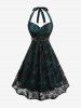Plus Size Grommets Lace-up Floral Lace Halter Vintage Dress -  