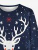 T-shirt à manches longues imprimé élan et flocons de neige pour homme grande taille - Bleu Marine XL