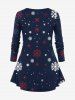 T-shirt à manches longues grande taille pour femme, imprimé de flocons de neige et de cerfs de Noël - Bleu Marine XS