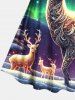 Plus Size Christmas Tree Elk Ball Ombre Aurora Print A Line Dress - Noir XXS