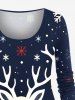 T-shirt à manches longues grande taille pour femme, imprimé de flocons de neige et de cerfs de Noël - Bleu Marine 3X
