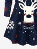 T-shirt à manches longues grande taille pour femme, imprimé de flocons de neige et de cerfs de Noël - Bleu Marine 3X