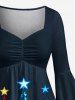 Plus Size Colorful Glitter Christmas Tree Print Ruched High Low Asymmetric Dress -  