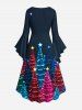Plus Size Colorful Glitter Christmas Tree Print Ruched High Low Asymmetric Dress -  