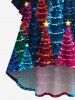 Plus Size Colorful Glitter Christmas Tree Print Ruched High Low Asymmetric Dress -  