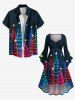Plus Size Colorful Glitter Christmas Tree Print Ruched High Low Asymmetric Dress -  
