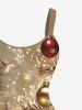 Plus Size Glitter Christmas Tree Ball Bowknot Print A Line Dress -  