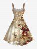 Plus Size Glitter Christmas Tree Ball Bowknot Print A Line Dress -  
