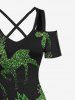 Plus Size Glitter Christmas Tree Elk Print Cold Shoulder Crisscross A Line Maxi Dress -  