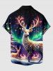 Plus Size Christmas Tree Elk Ball Ombre Aurora Print Button Pocket Shirt For Men -  