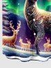 Plus Size Christmas Tree Elk Ball Ombre Aurora Print Button Pocket Shirt For Men -  