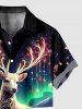 Plus Size Christmas Tree Elk Ball Ombre Aurora Print Button Pocket Shirt For Men -  