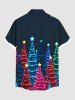 Chemise à poches boutonnées grande taille pour homme, imprimée sapin de Noël à paillettes colorées. - Noir 6XL