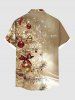 Plus Size Glitter Christmas Tree Ball Bowknot Print Button Pocket Shirt For Men -  