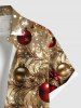Plus Size Glitter Christmas Tree Ball Bowknot Print Button Pocket Shirt For Men -  