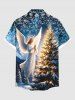 Chemise à poches boutonnées grande taille pour homme, imprimée sapin de Noël, flocons de neige et anges - Bleu Marine XL