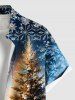 Chemise à poches boutonnées grande taille pour homme, imprimée sapin de Noël, flocons de neige et anges - Bleu Marine 4XL