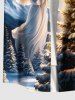 Plus Size Christmas Tree Snowflake Angel Print Button Pocket Shirt For Men -  