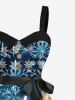 Plus Size Christmas Tree Snowflake Angel Print Button A Line Dress with Removable Belt -  