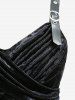 Plus Size Ombre Print Surplice Ruched Grommets PU Leather Straps Velvet Tank Dress -  