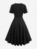 Plus Size Polka Dot Printed Patchwork Button A Line Vintage Dress -  