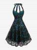 Plus Size Grommets Lace-up Floral Lace Halter Vintage Dress -  