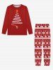 T-shirt à manches longues pour homme grande taille, imprimé sapin de Noël et Père Noël pailleté en 3D - Rouge foncé L