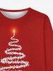 T-shirt à manches longues pour homme grande taille, imprimé sapin de Noël et Père Noël pailleté en 3D - Rouge foncé L