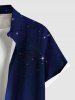Plus Size Christmas Tree Galaxy Star Musical Notes Print Buttons Pocket Shirt For Men -  