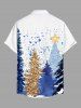 Plus Size Christmas Tree Star Paint Splatter Sparkling Sequin 3D Print Buttons Pocket Shirt For Men -  