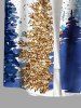 Plus Size Christmas Tree Star Paint Splatter Sparkling Sequin 3D Print Buttons Pocket Shirt For Men -  