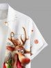 Plus Size Christmas Santa Claus Elk Candy Print Buttons Pocket Shirt For Men -  