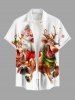 Plus Size Christmas Santa Claus Elk Candy Print Buttons Pocket Shirt For Men -  