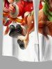 Plus Size Christmas Santa Claus Elk Candy Print Buttons Pocket Shirt For Men -  