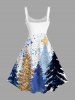 Plus Size Christmas Tree Snowman Snowflake Star Paint Splatter Sparkling Sequin 3D Print Tank Dress -  