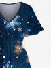 Plus Size Christmas Snowflake Galaxy Sparkling Sequin 3D Print Split Midi Dress -  