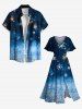 Plus Size Christmas Snowflake Galaxy Sparkling Sequin 3D Print Split Midi Dress -  