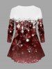 Plus Size Christmas Snowflake Tie Dye Colorblock Print Long Sleeves T-shirt -  