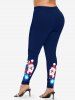 Plus Size Christmas Santa Claus Elk Light Snowflake Print Leggings -  