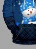 Plus Size Christmas Snowman Snowflake Plaid Colorblock Print Pocket Drawstring Hoodie For Men -  