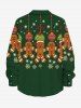 Plus Size Christmas Ball Gingerbread Snowflake Print Buttons Pocket Long Sleeves Shirt For Men -  