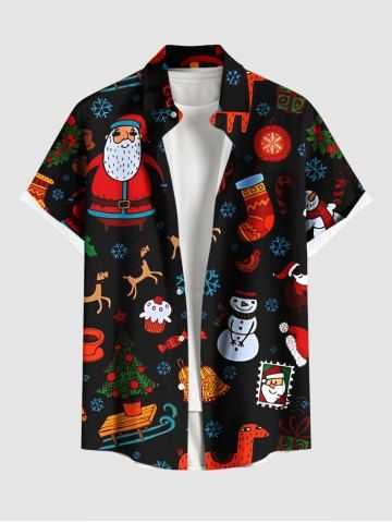 Christmas Stocking Snowflake Snowman Elk Santa Claus Print Shirt For Men - BLACK - 6XL