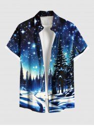 Chemise à boutons et poche pour homme, grande taille, imprimé sapin de Noël, galaxie et étoiles - Bleu Ciel 6XL