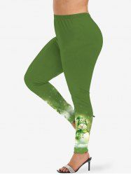 Leggings grande taille à imprimé bonhomme de neige, flocons de neige et fleurs de Noël - Vert 6X