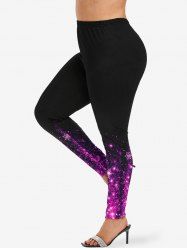 Plus Size Christmas Snowflake Ombre Sparkling Sequin 3D Print Leggings -  