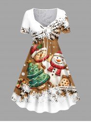 Robe cintrée grande taille à imprimé sapin de Noël, pain d'épice, flocons de neige et bonhomme de neige - Brun Légère XXS
